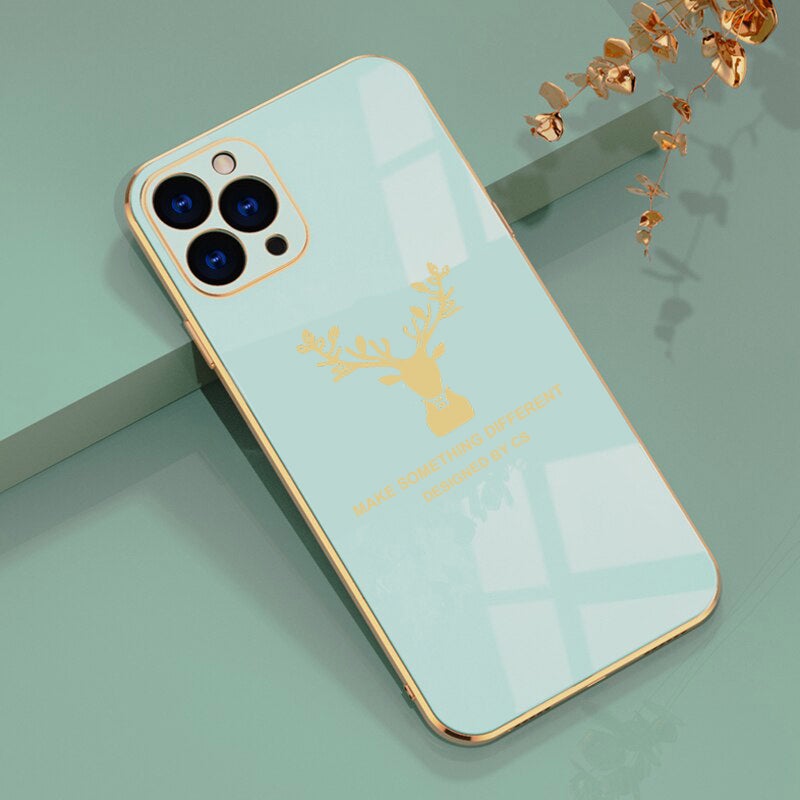 Luxurious Deer Glass Back Case With Golden Edges For iPhone 11 Pro Max - planetcartonline