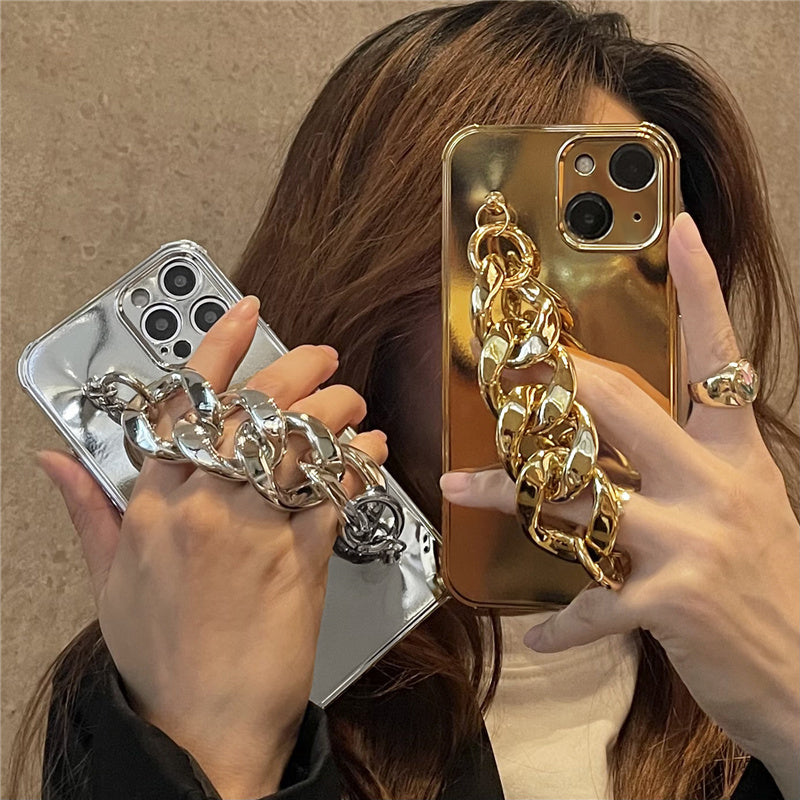 Luxury Electroplated Silicone Wrist Chain Back Case For iPhone 13