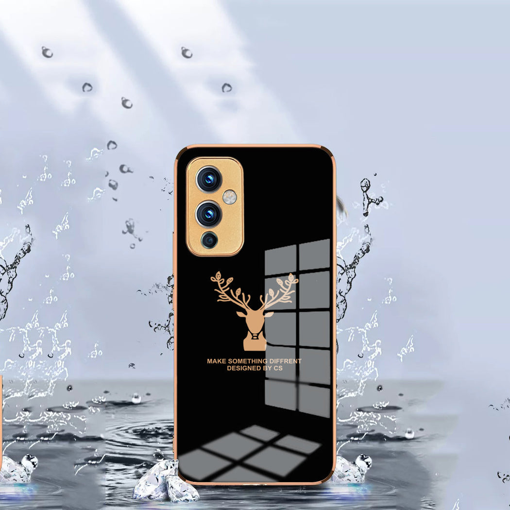 Premium Golden Edges Deer Glass Back Case For Oneplus 9 - Premium Cases