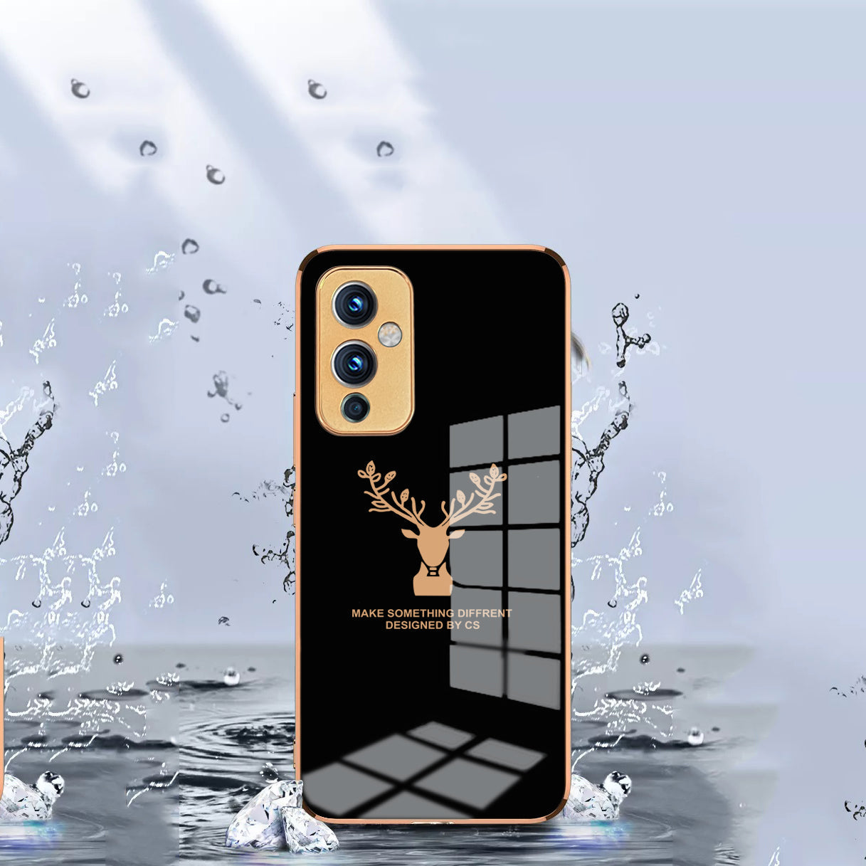 Premium Golden Edges Deer Glass Back Case For Oneplus 9 - Premium Cases