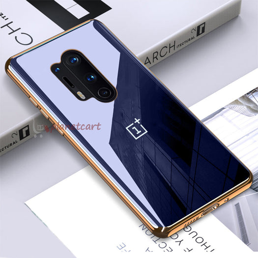 Luxury Glossy Gold Edge Glass Back Case For Oneplus