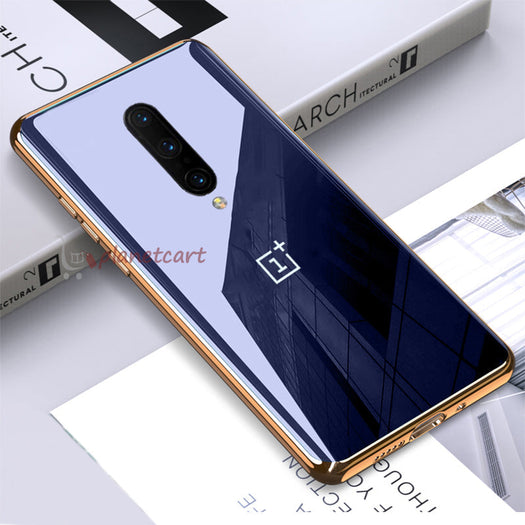 Luxury Glossy Gold Edge Glass Back Case For Oneplus 7 Pro