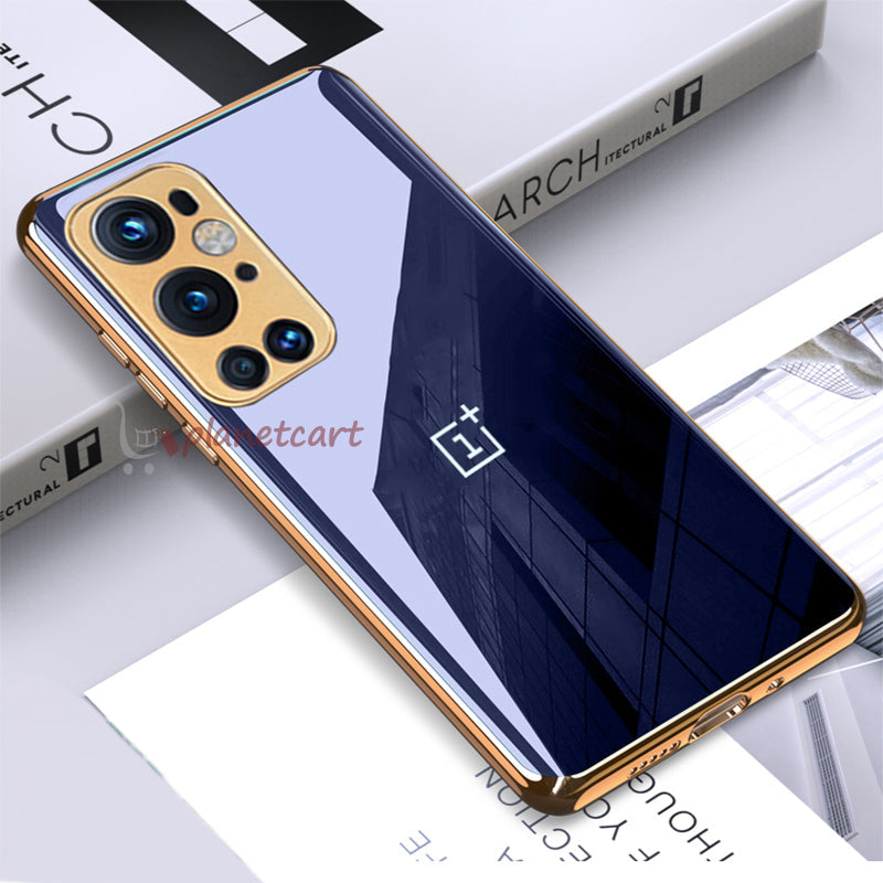 Luxury Glossy Gold Edge Glass Back Case For Oneplus