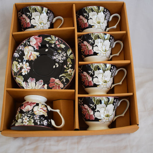 Gisela Black Porcelain Cup Saucer Set of 12 Pc