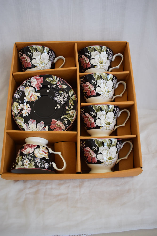 Gisela Black Porcelain Cup Saucer Set of 12 Pc