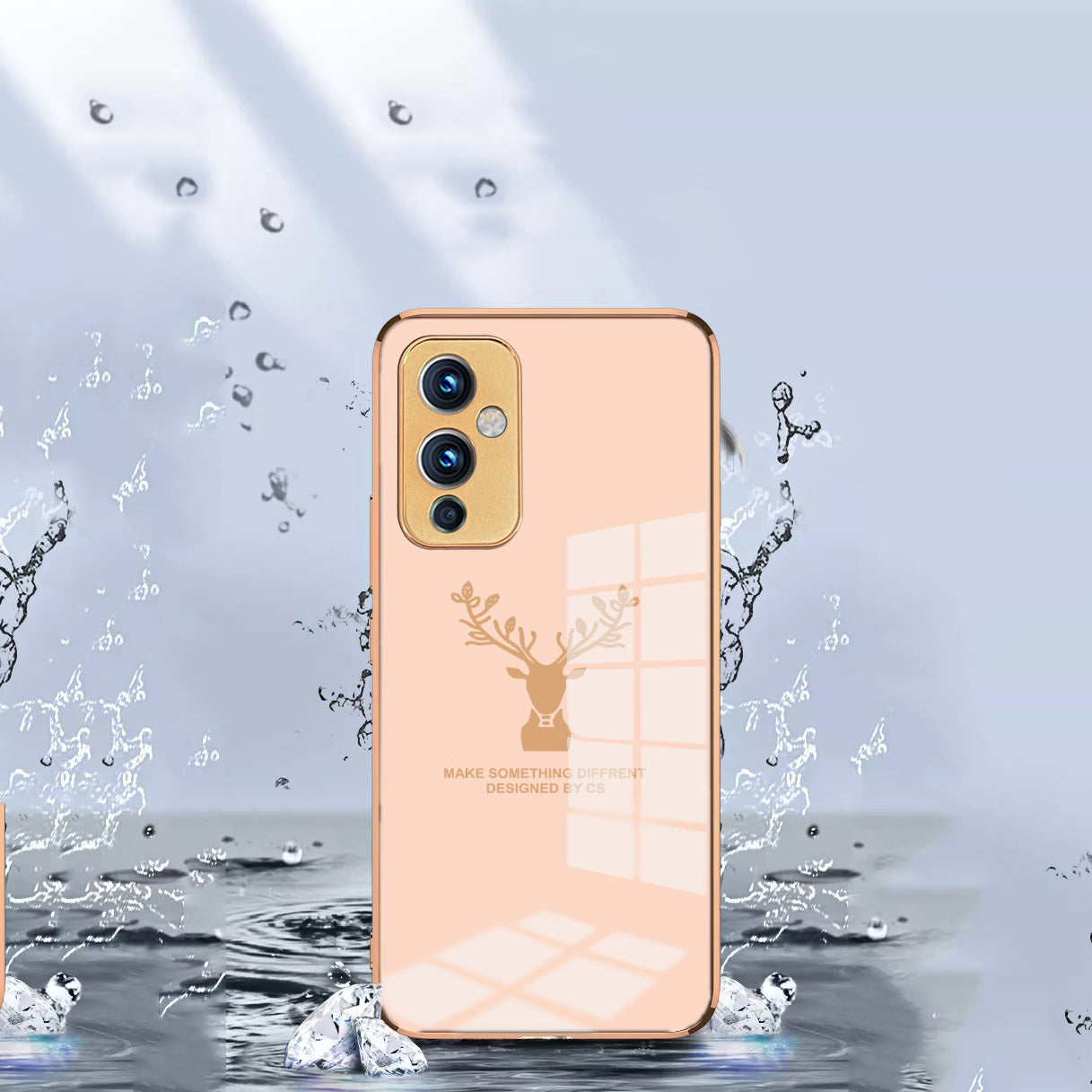 Premium Golden Edges Deer Glass Back Case For Oneplus 9 - Premium Cases