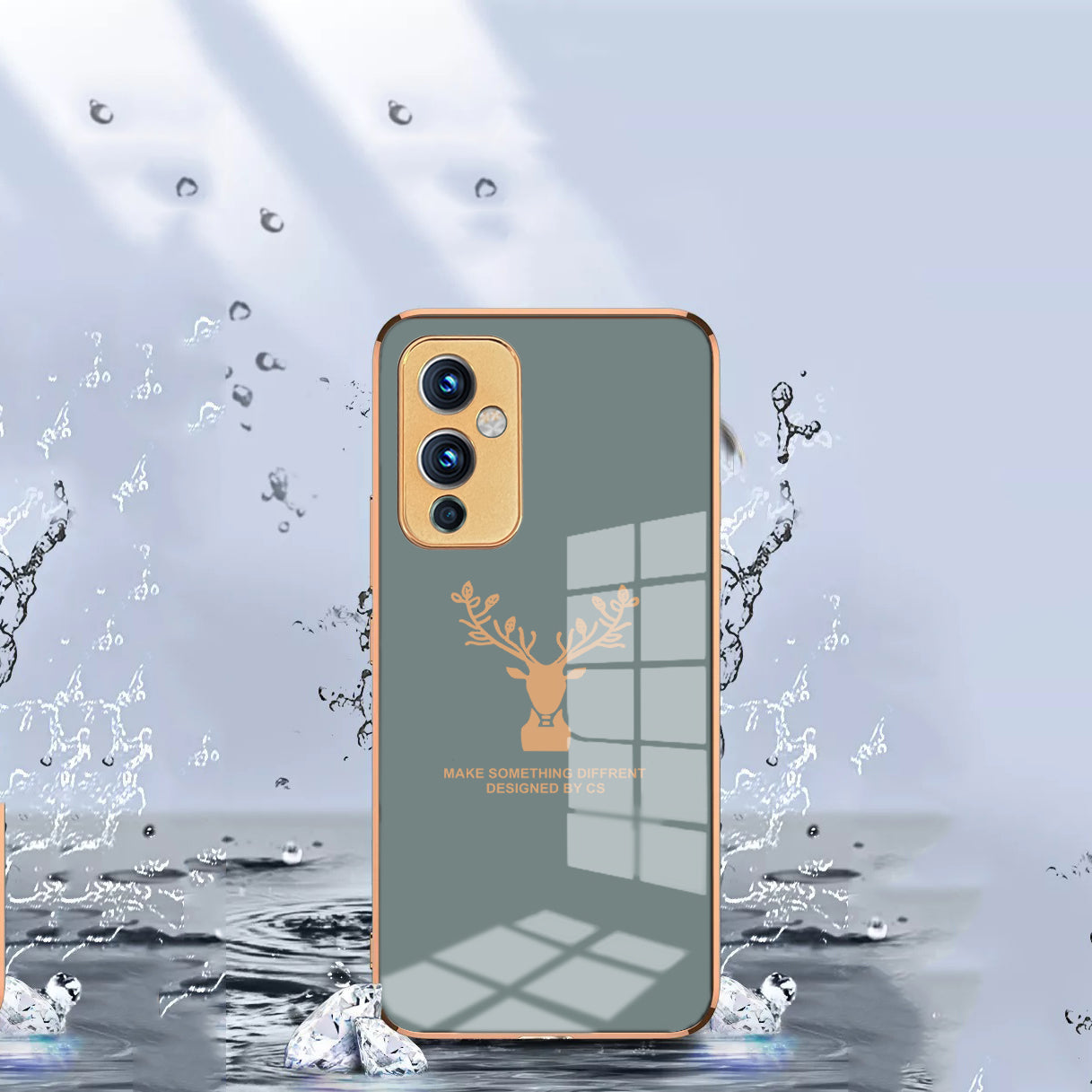 Premium Golden Edges Deer Glass Back Case For Oneplus 9 - Premium Cases