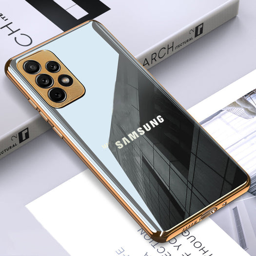 Premium Glossy Gold Edge Glass Back Case For Samsung A52