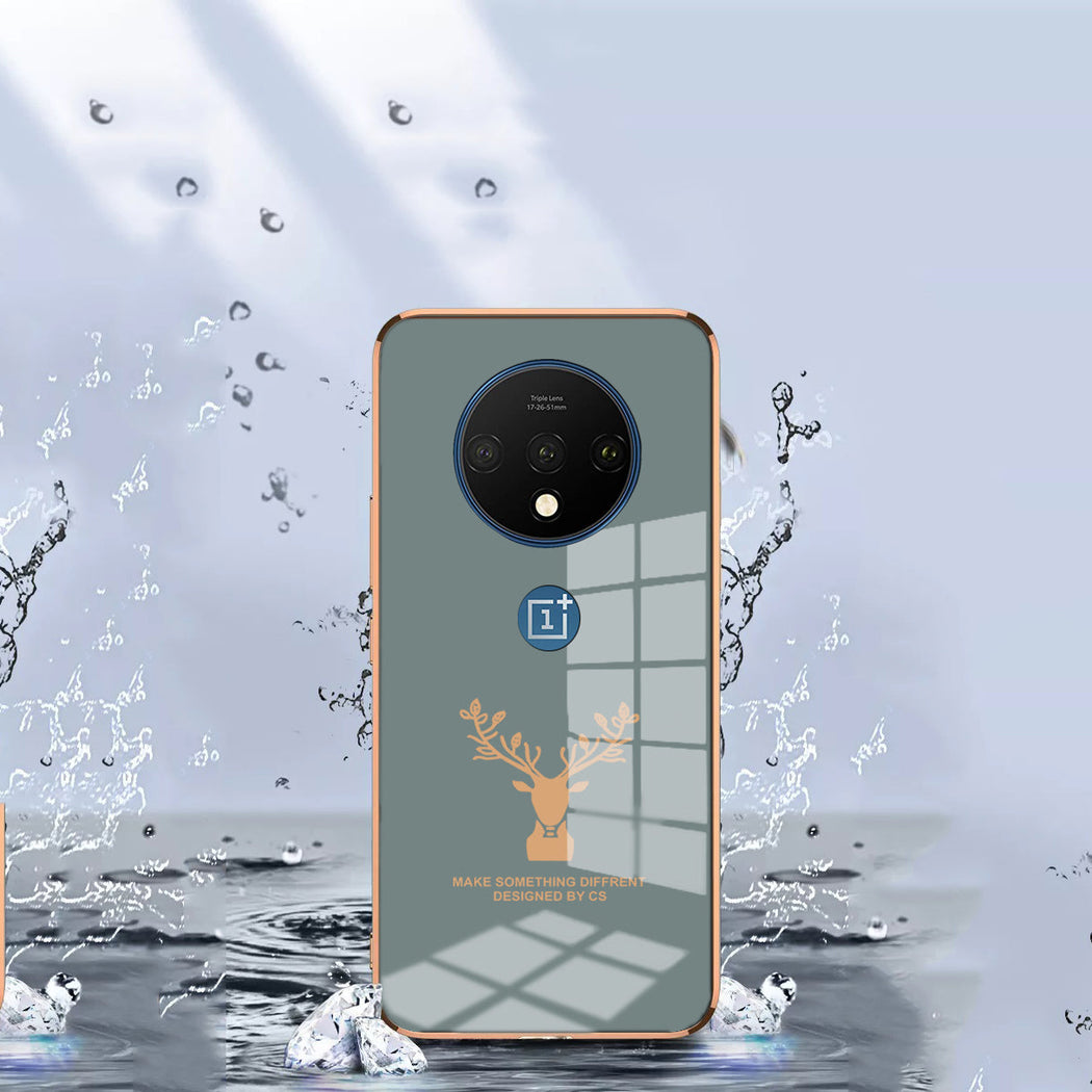 Luxury Golden Edges Deer Glass Back Case Oneplus 7T - Premium Cases