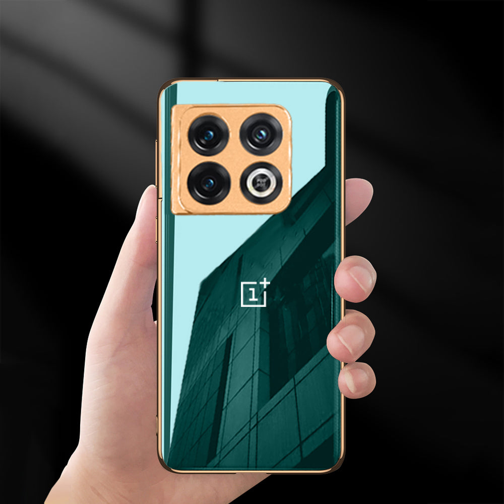 Glossy Gold Edge Glass Back Case For Oneplus 10T