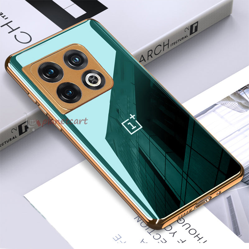 Luxury Glossy Gold Edge Glass Back Case For Oneplus