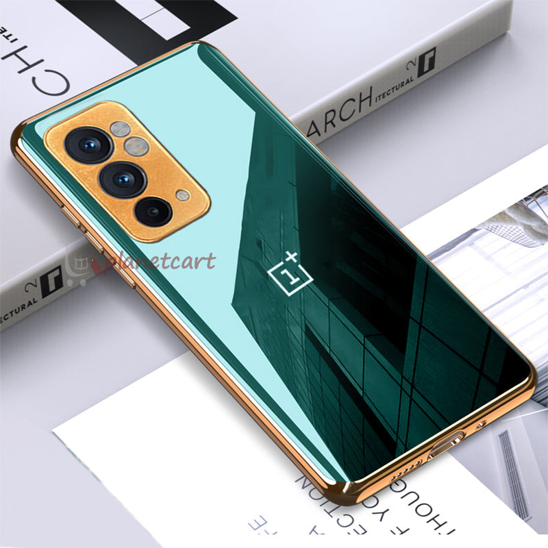 Luxury Glossy Gold Edge Glass Back Case For Oneplus