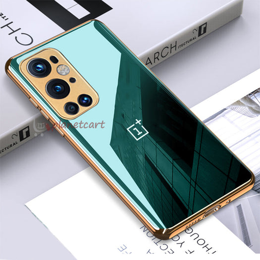 Luxury Glossy Gold Edge Glass Back Case For Oneplus