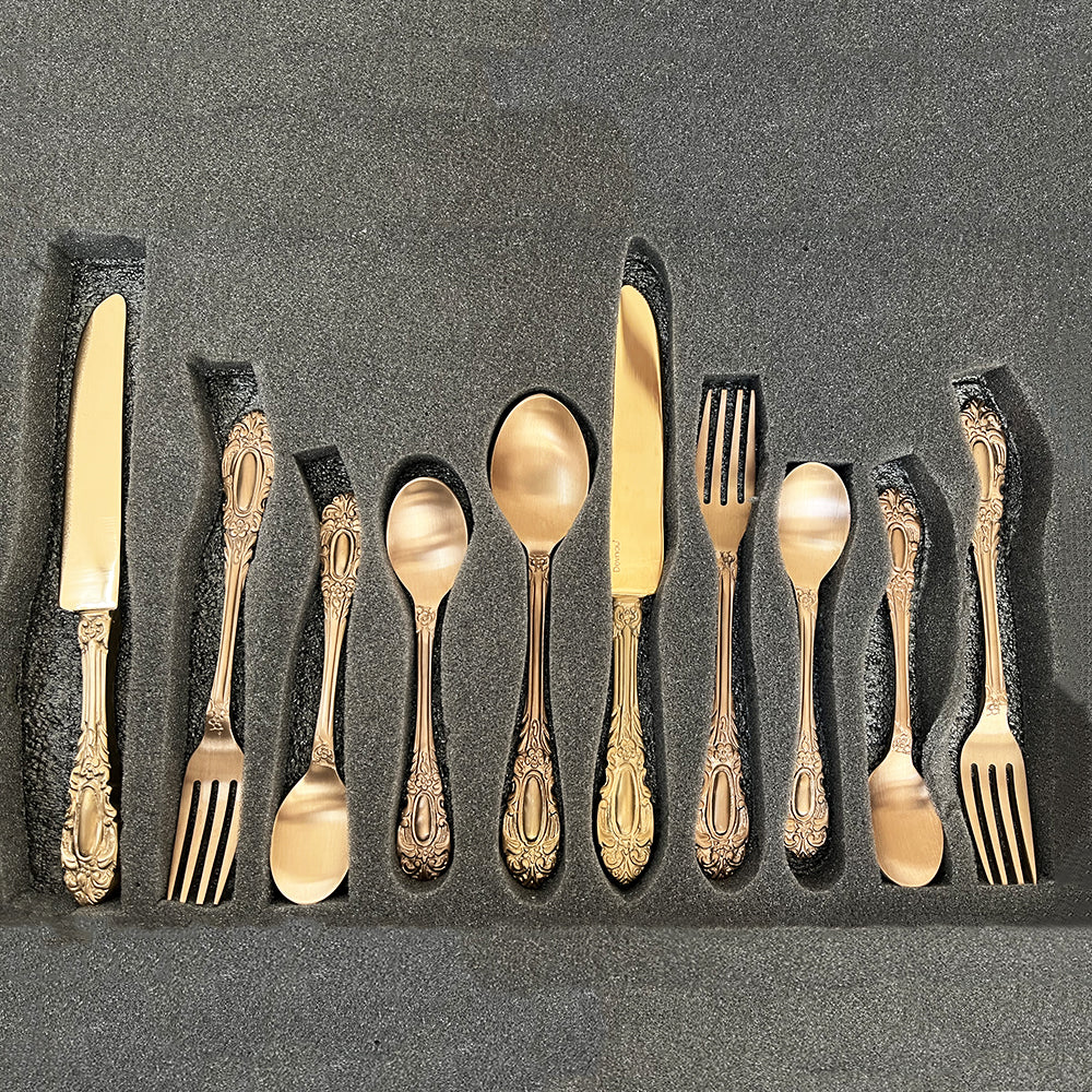 Royal Feel Carved Finished Brass Cutlery Set of 24 Piece