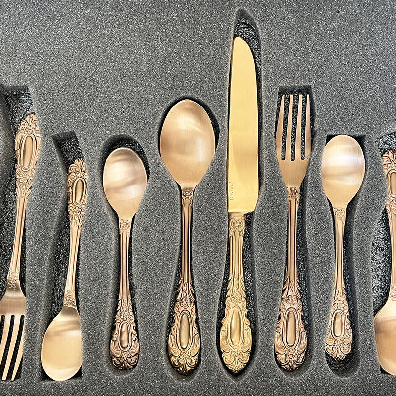 Royal Feel Carved Finished Brass Cutlery Set of 24 Piece