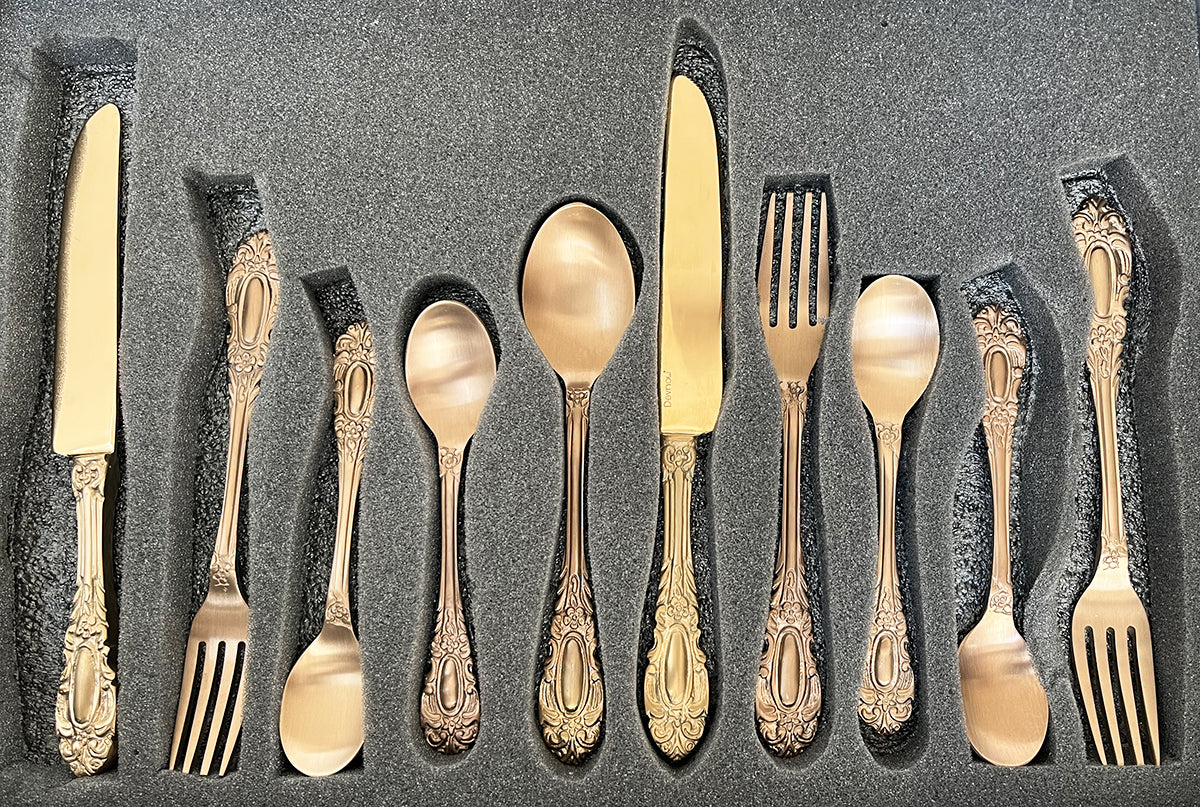 Royal Feel Carved Finished Brass Cutlery Set of 24 Piece