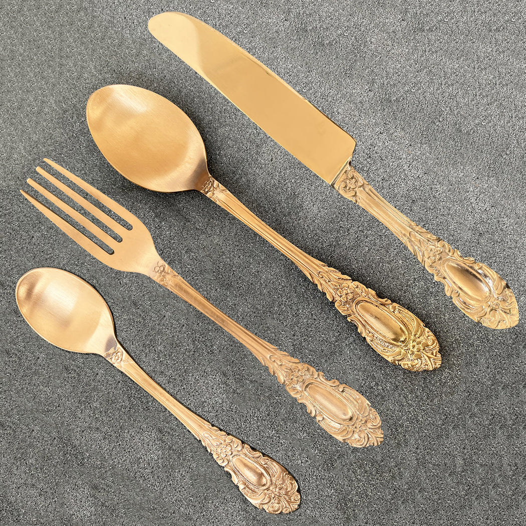Royal Feel Carved Finished Brass Metal Cutlery Set of 4 Piece