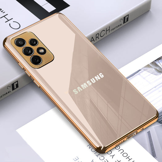 Premium Glossy Gold Edge Glass Back Case For Samsung A52s 5G