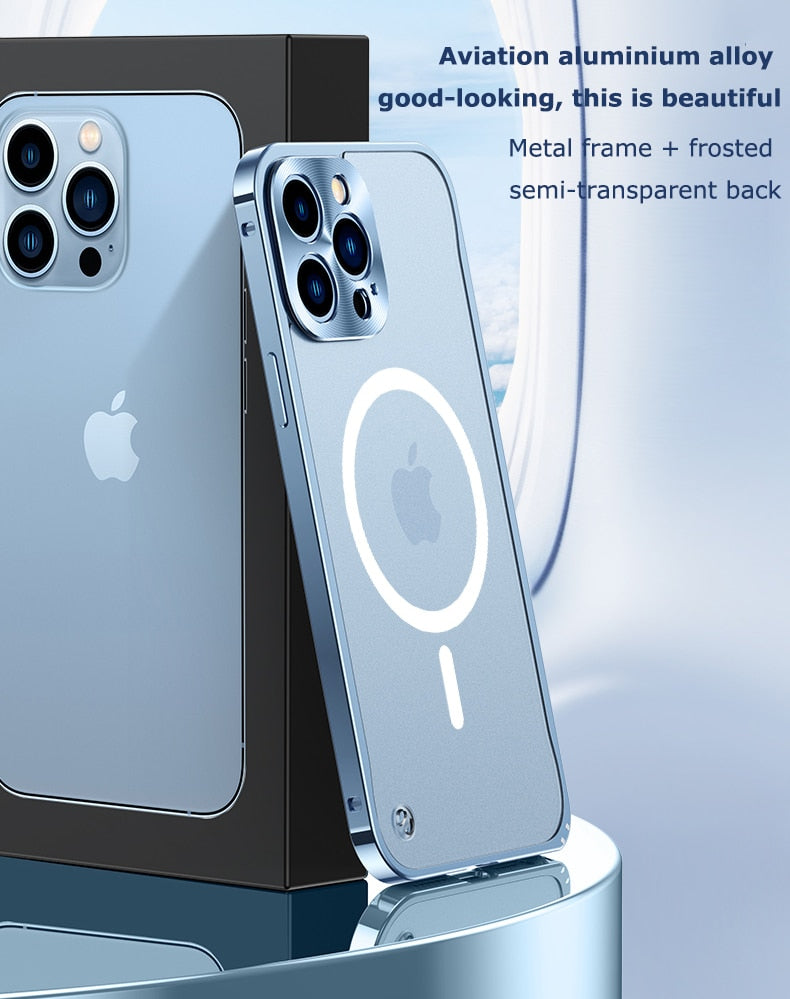 Premium Clear MagSafe Armor Metal Lens Bumper Back Case for iPhone 14 Pro Max