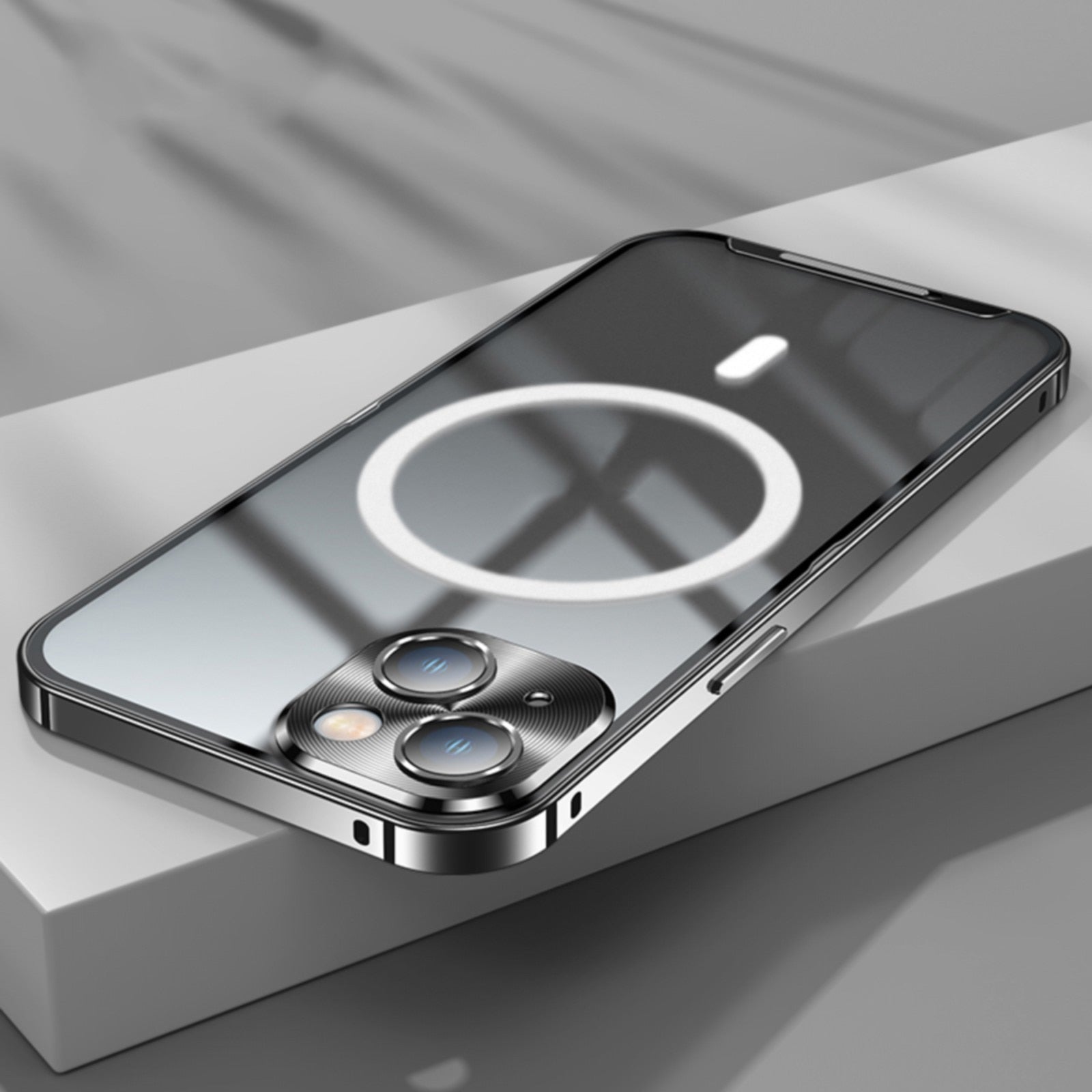 Premium Clear MagSafe Armor Metal Lens Bumper Back Case for iPhone 14