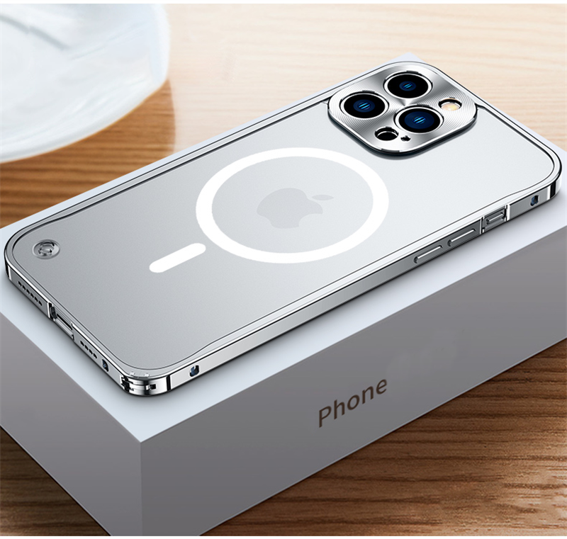 Premium Clear MagSafe Armor Metal Lens Bumper Back Case for iPhone 14