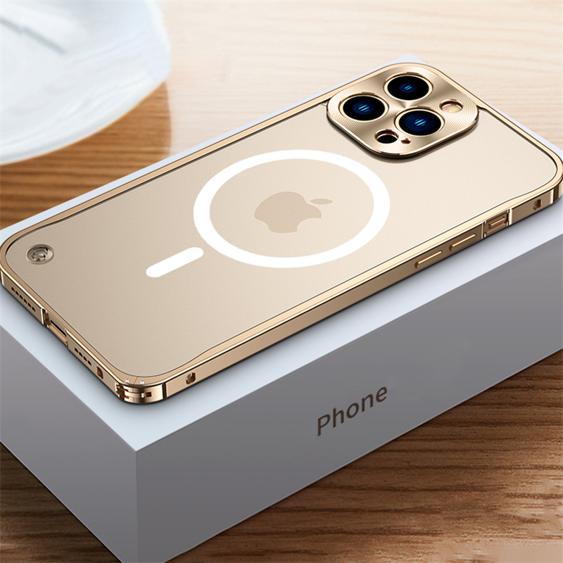 Premium Clear MagSafe Armor Metal Lens Bumper Back Case for iPhone 14