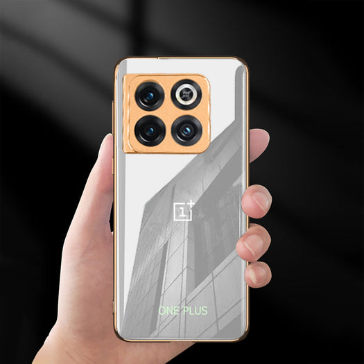 Glossy Gold Edge Glass Back Case For Oneplus 10T