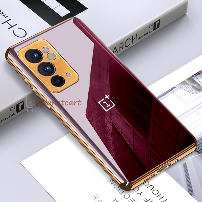 Luxury Glossy Gold Edge Glass Back Case For Oneplus