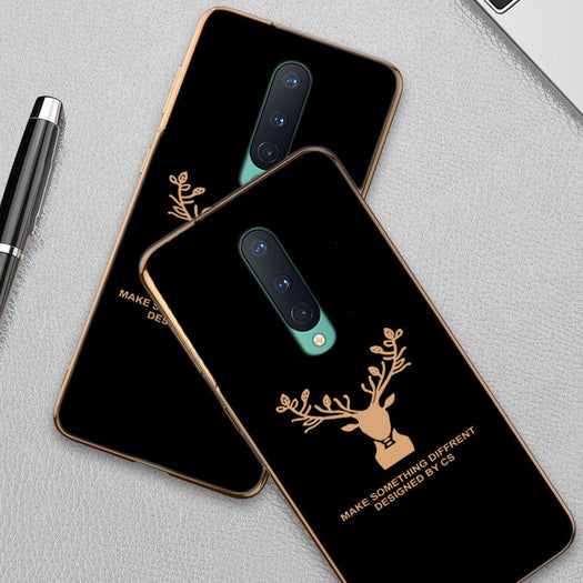 Luxury Golden Edges Deer Glass Back Case For Oneplus 8 - Premium Cases