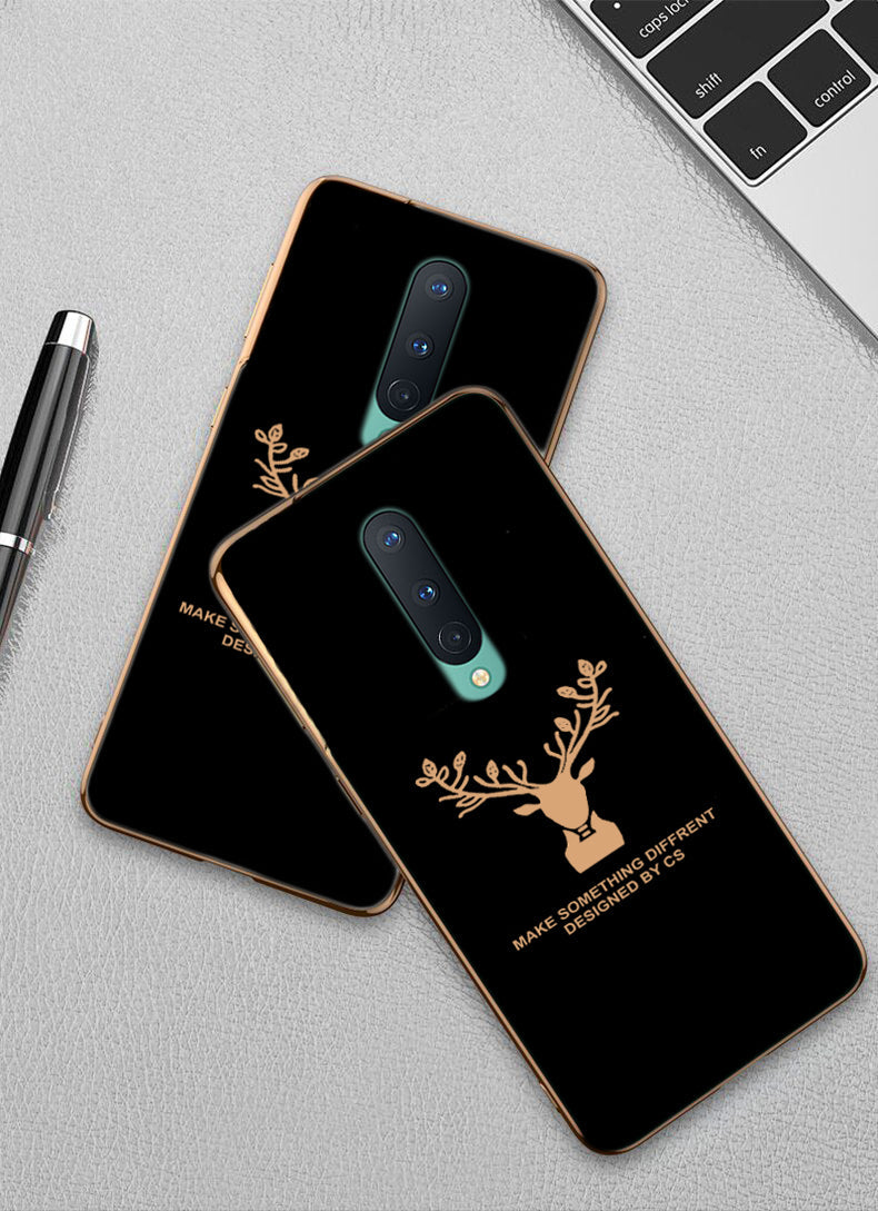 Luxury Golden Edges Deer Glass Back Case For Oneplus 8 - Premium Cases