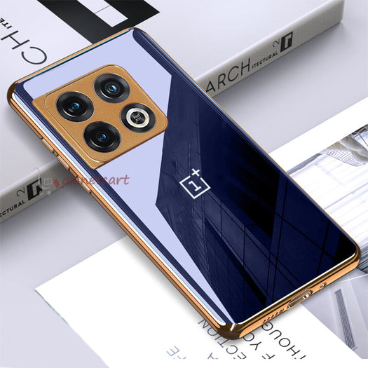 Luxury Glossy Gold Edge Glass Back Case For Oneplus