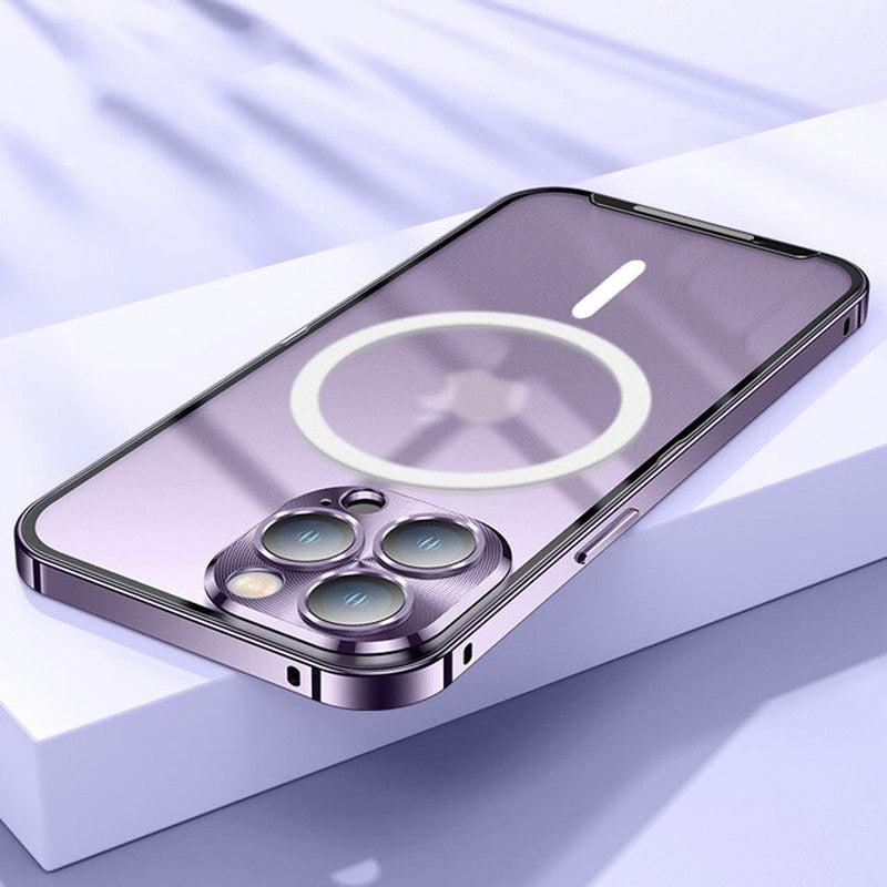 Premium Clear MagSafe Armor Metal Lens Bumper Back Case for iPhone 14