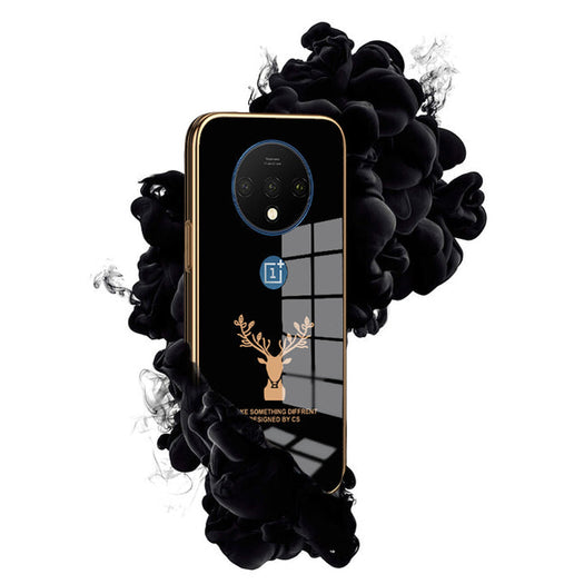 Luxury Golden Edges Deer Glass Back Case Oneplus 7T - Premium Cases