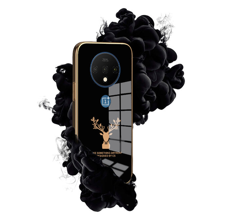Luxury Golden Edges Deer Glass Back Case Oneplus 7T - Premium Cases