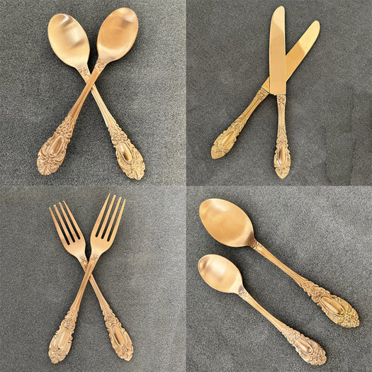 Royal Feel Carved Finished Brass Cutlery Set of 24 Piece