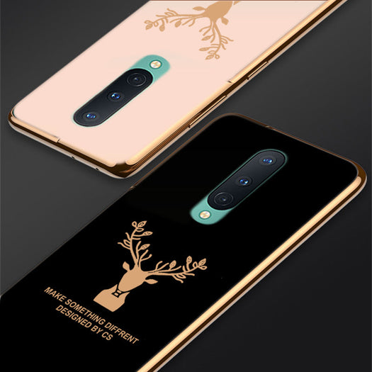 Luxury Golden Edges Deer Glass Back Case For Oneplus 8 - Premium Cases