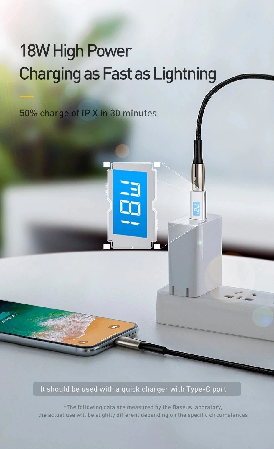 Baseus PD 18W Super Quick Charge USB Type C to iPhone Fast Charging Cable for iPhone XS Max, XR, X ,8 Plus - Planetcart