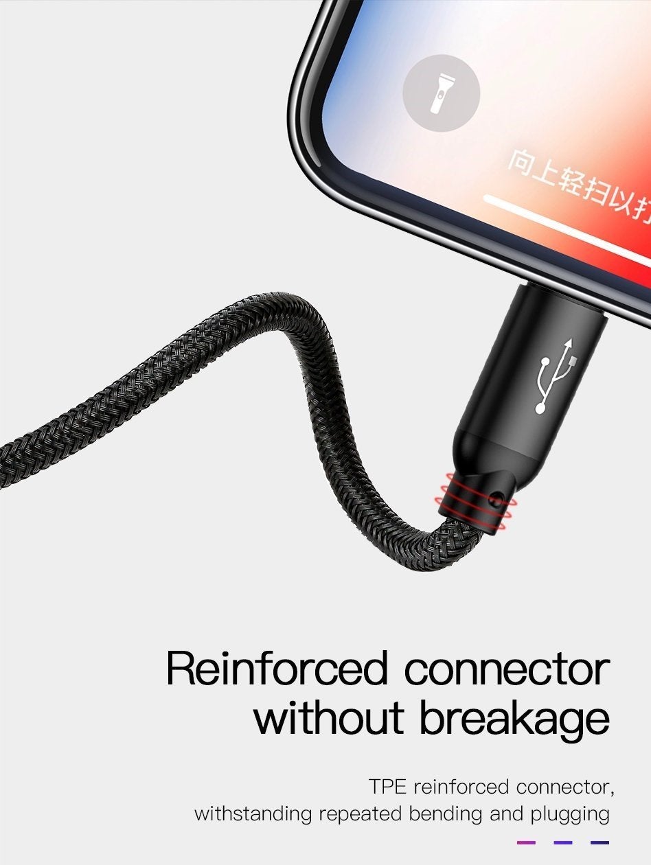 Henks Multi USB 3 in 1 3.5A Charging Nylon Data Cable Supports All Smartphone Devices - Planetcart