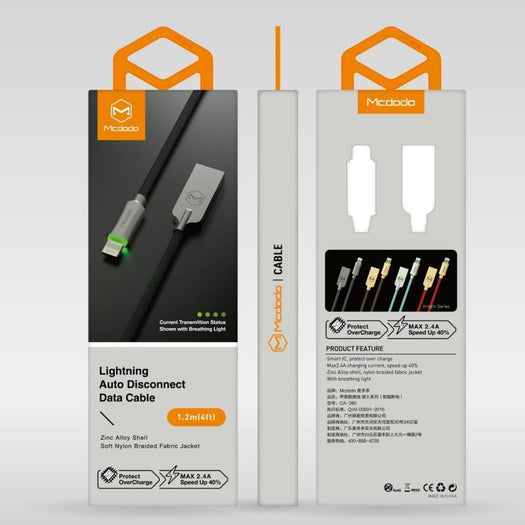 McDodo LED Light Auto Disconnect Fast Charging USB Data Sync Lightning Cable for Apple iPhone - Planetcart