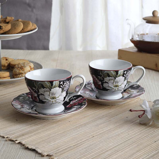 Gisela Black Porcelain Cup Saucer Set of 12 Pc