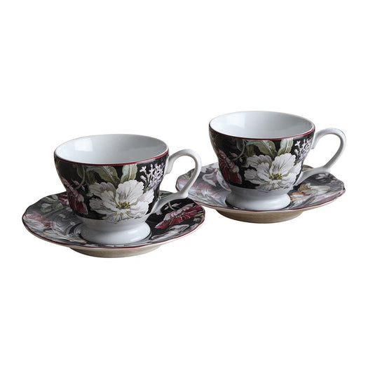 Gisela Black Porcelain Cup Saucer Set of 12 Pc