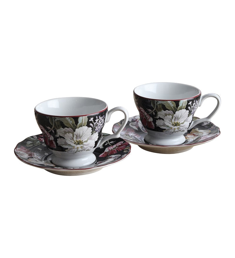 Gisela Black Porcelain Cup Saucer Set of 12 Pc
