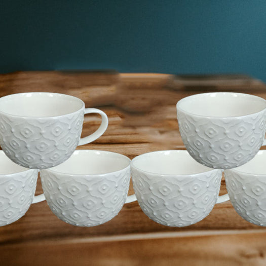 Royal Style Textured White Plain Tea Cup Set of 2 Piece