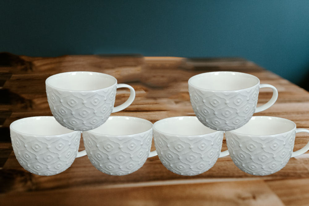 Royal Style Textured White Plain Tea Cup Set of 2 Piece