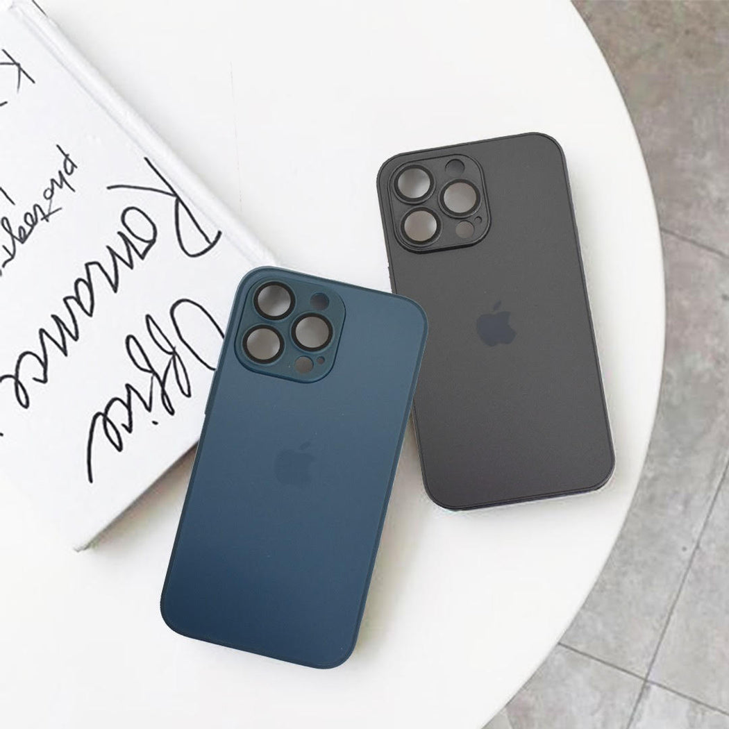 Premium Glass Back Case With Camera Lens Protector For iPhone