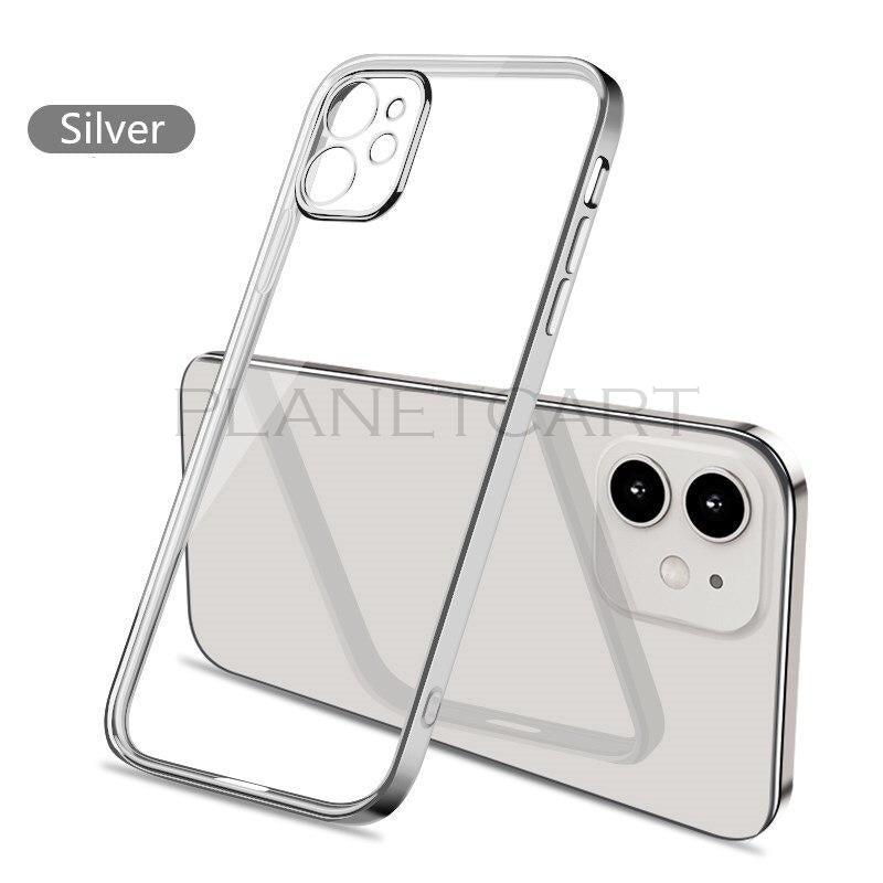 Luxury Square Silicon Clear Case Silver For iPhone 12 Pro