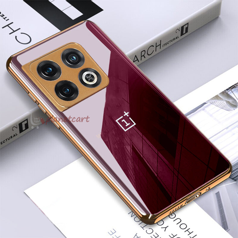 Luxury Glossy Gold Edge Glass Back Case For Oneplus