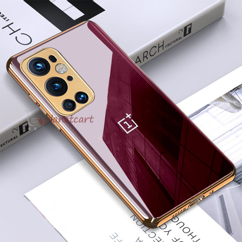 Luxury Glossy Gold Edge Glass Back Case For Oneplus